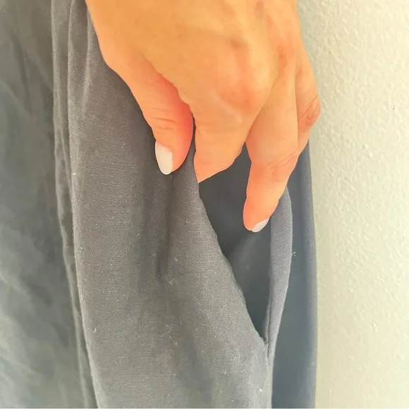 Commense Black Sara Linen Cotton Midi A-line Ballerina Summer Dress S - Picture 4 of 12